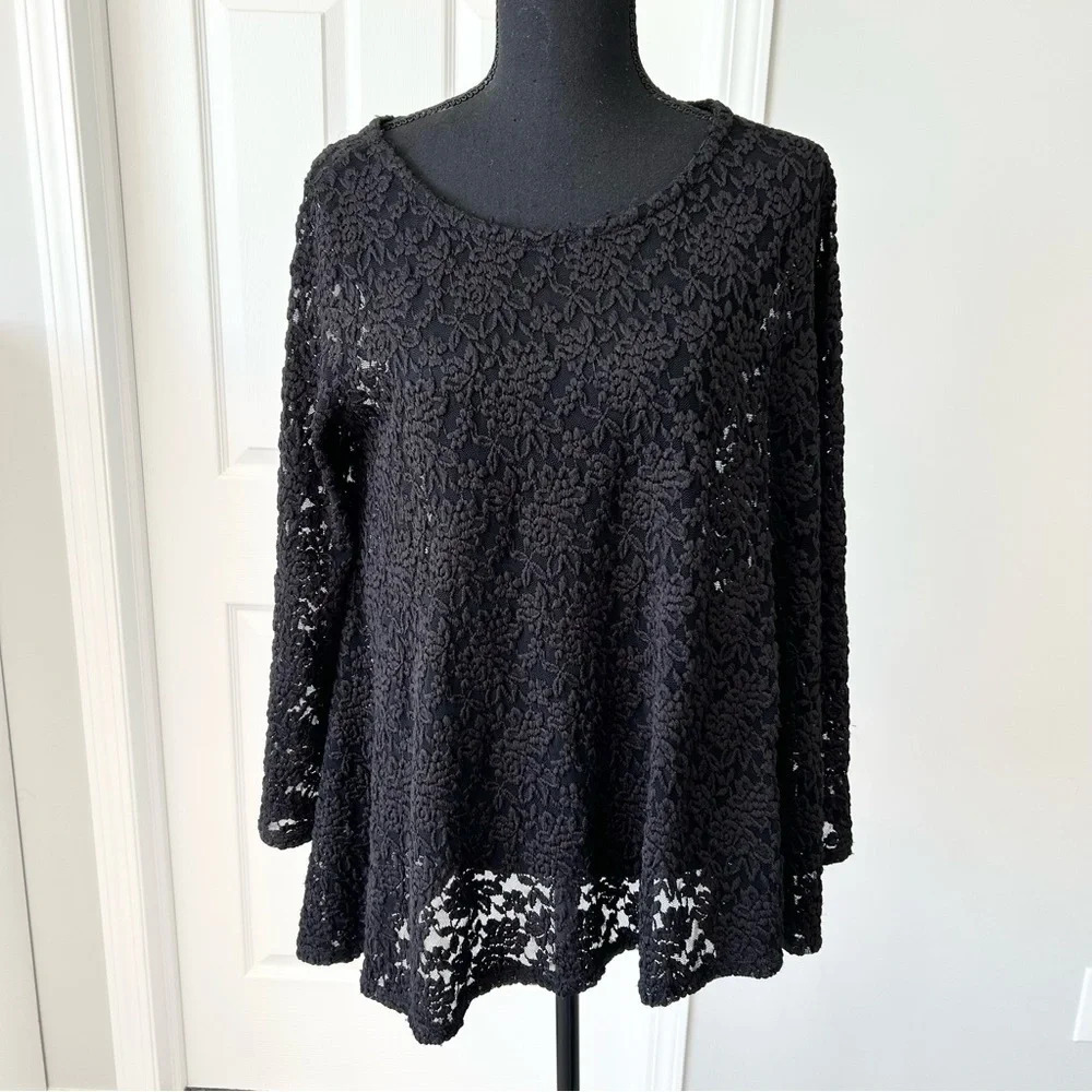 Local Semi Sheer Lace Flared Long Sleeve Top